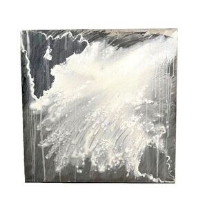 J. I.G. Vintage Abstract Oil on Canvas Painting Snow Black White 39in x 39 in